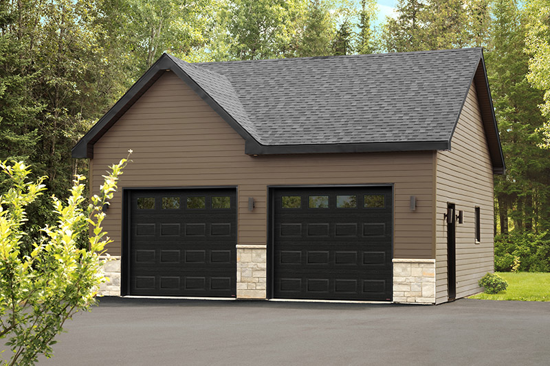 Standard+ Classic CC garage door, 9' x 8', Black with Clear windows